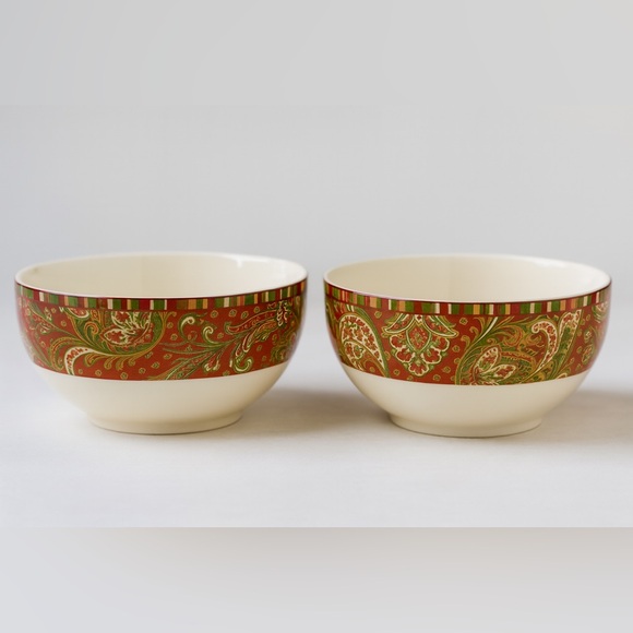 222 Fifth Maharana Bowl Set 2 Multicolor Paisley Holiday Kitchen Decor - Picture 1 of 11
